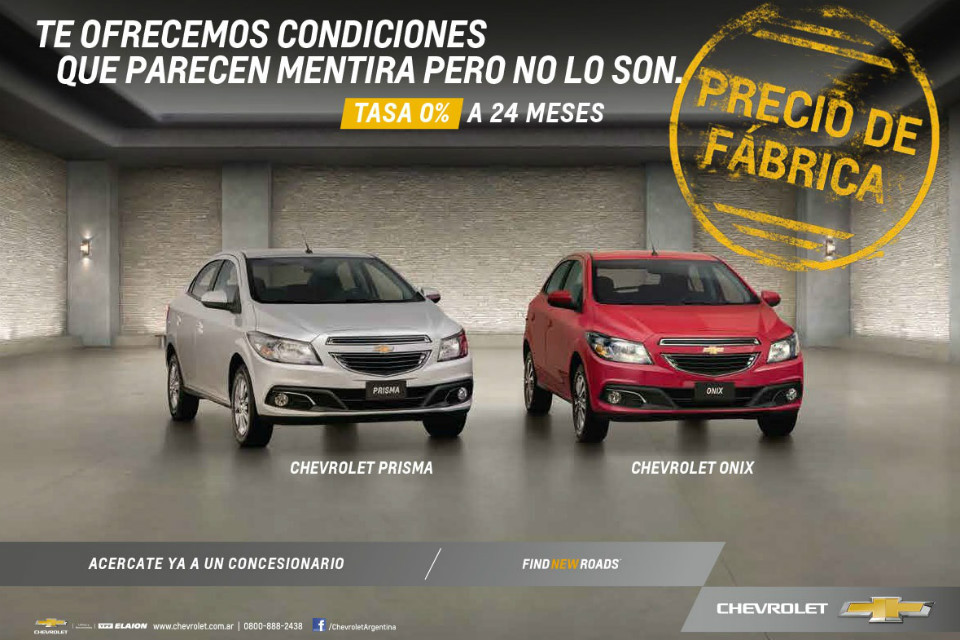 Descuentos Chevrolet: Onix y Prisma a precios de fábrica